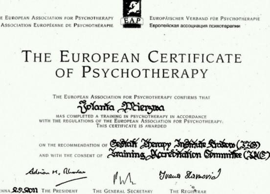 Psicoterapia certifikate