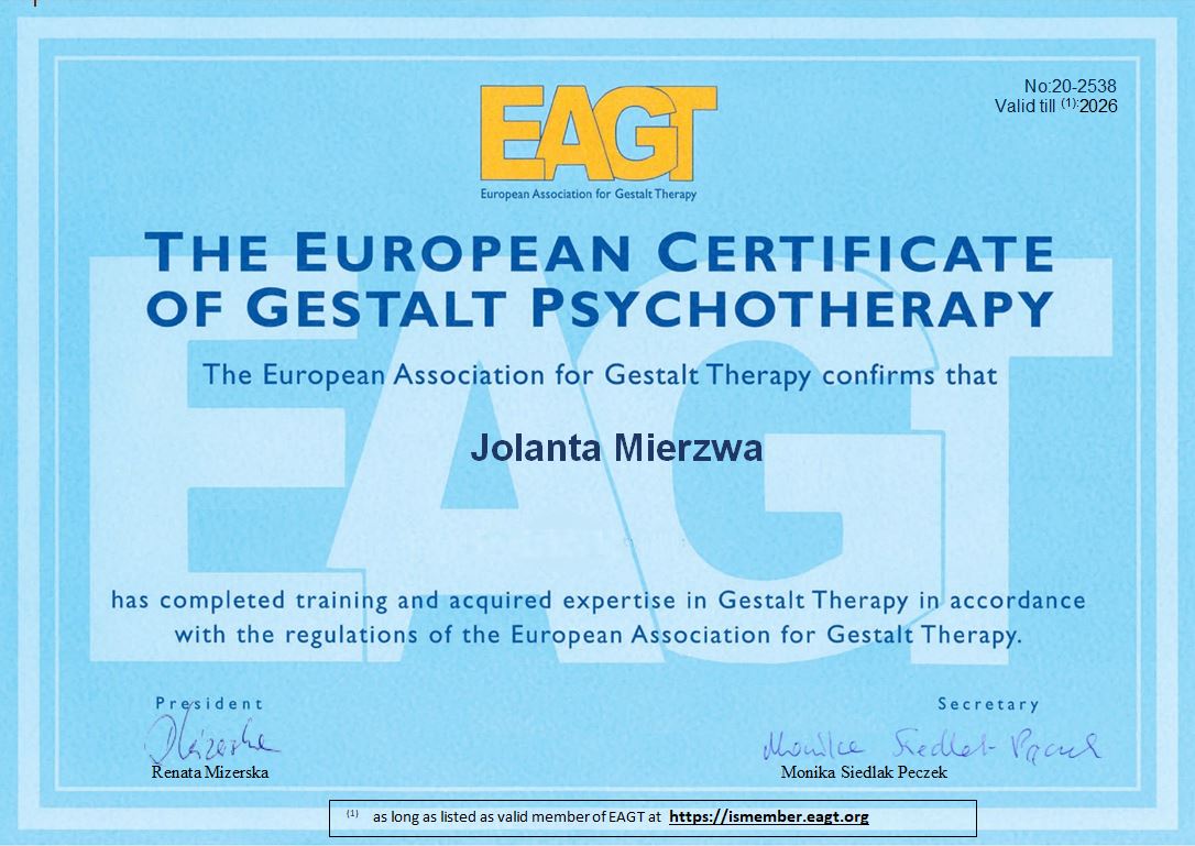 psychoterapeutka gestalt certyfikat
